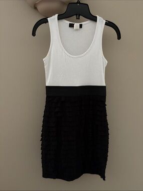 Sleeveless White and Black Ruffle Mini Dress